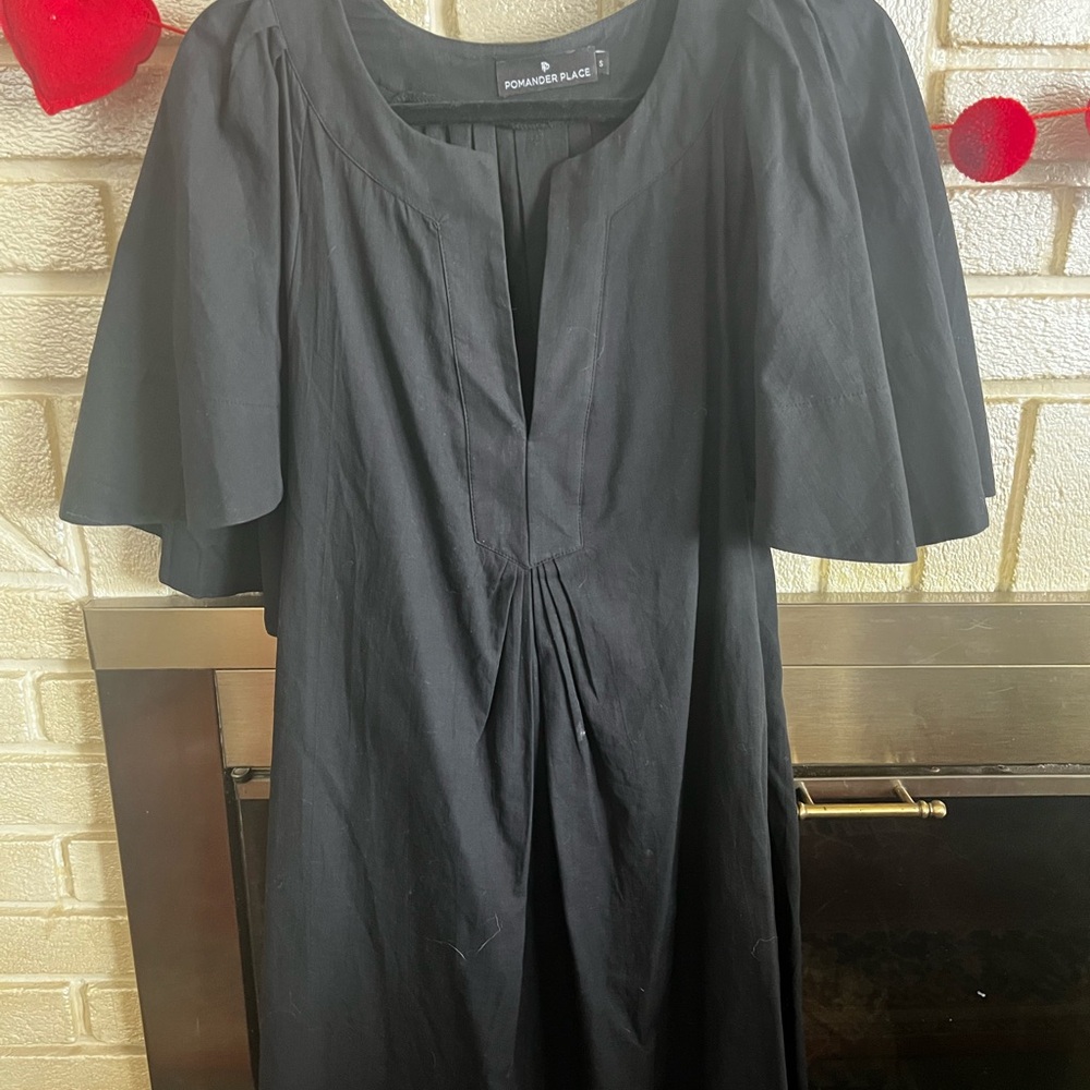 Pomander Place Elegant Black Cape Sleeve Mini Dress